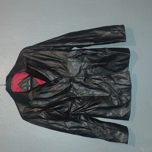 Me Jane Black Faux Leather Coat With Red Lining